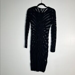 Y2K Mesh Black Long Sleeve Midi Dress A1